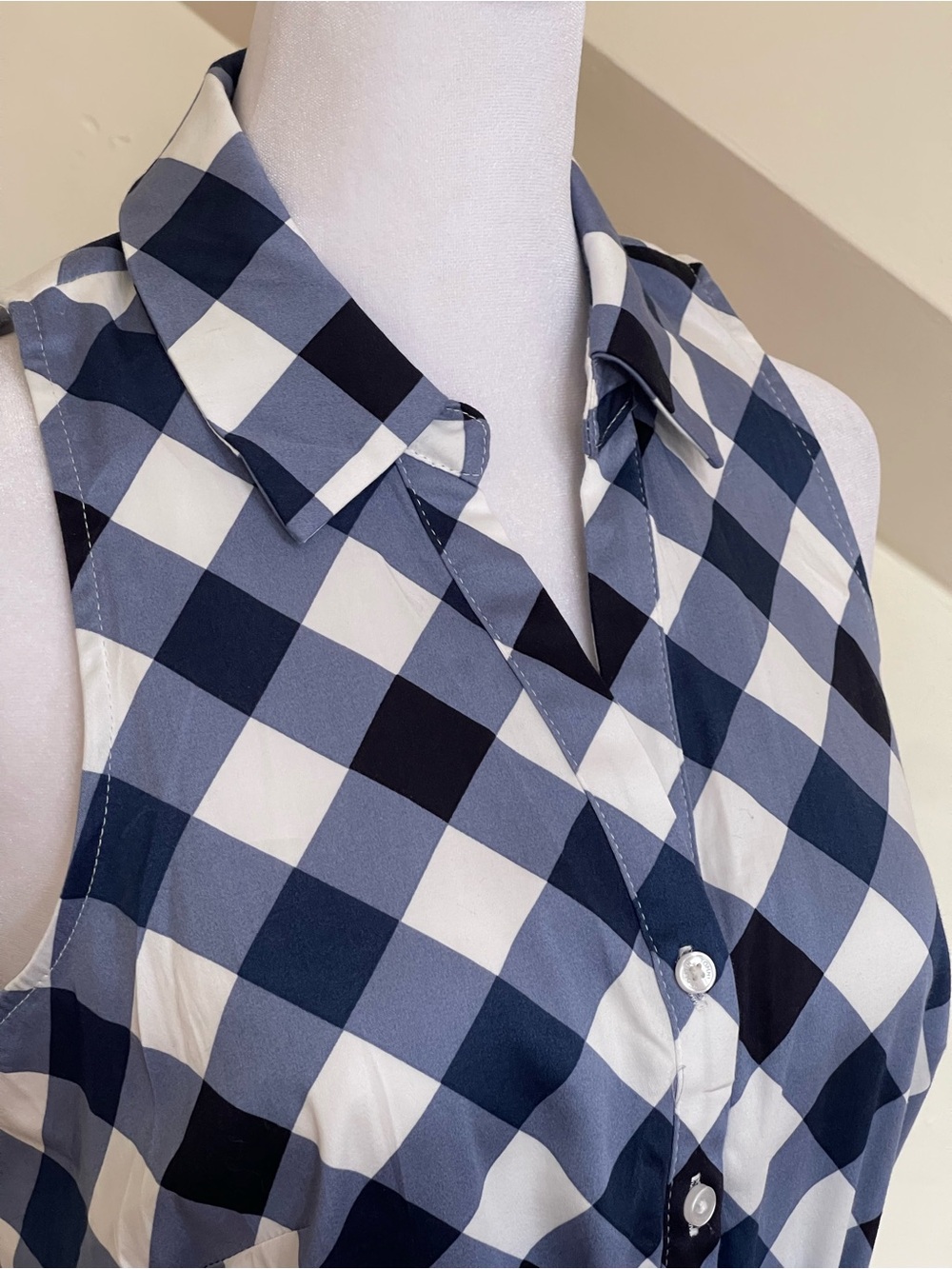 Tommy Hilfiger Navy Blue White Check Shirt Dress Sz 4 Sleeveless Pockets Tie NWT - Picture 7 of 14